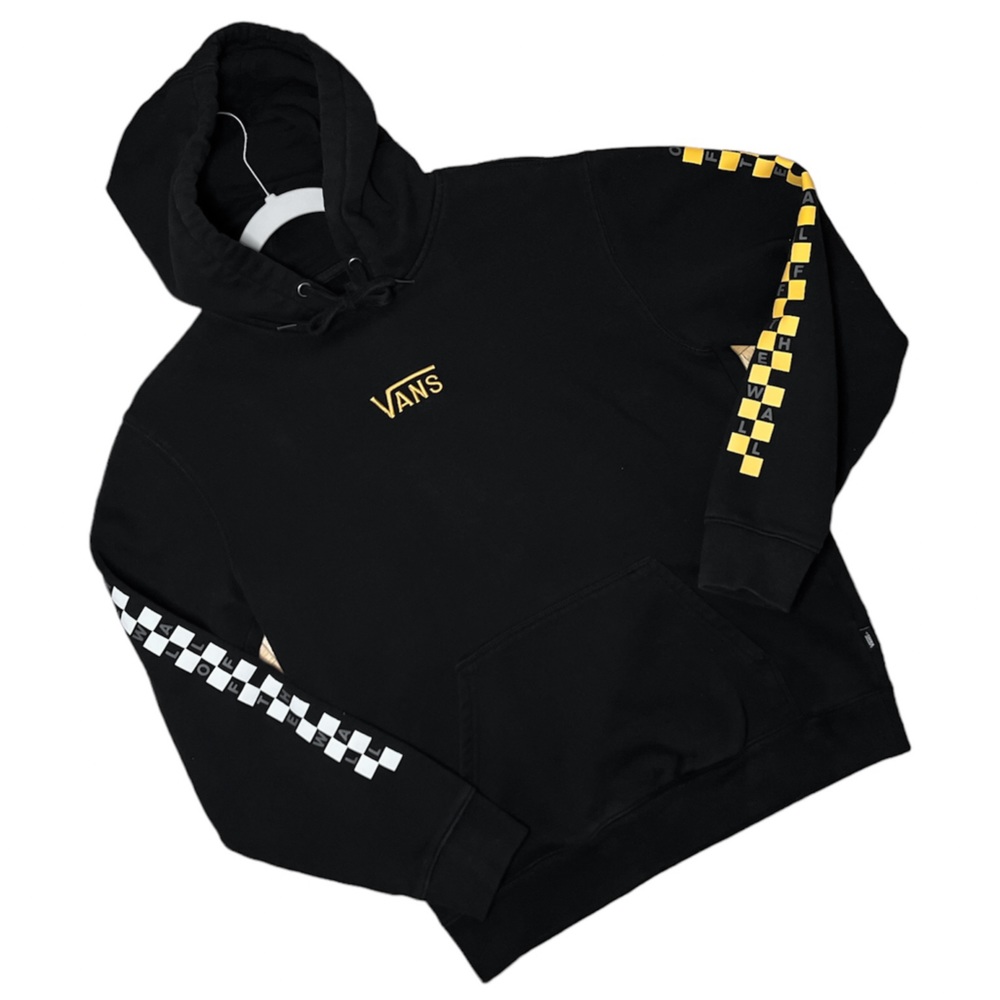 Vans Black And Yellow Checkerboard Embroidered Logo Hoodie Size Small